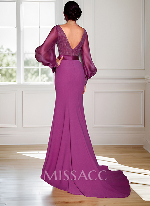 Mermaid V-Neck Long Sleeves Sweep Train Sequined Mother Of The Bride Dresses Mermaid V-Neck Long Sleeves Sweep Train Sequined Mother Of The Bride Dresses