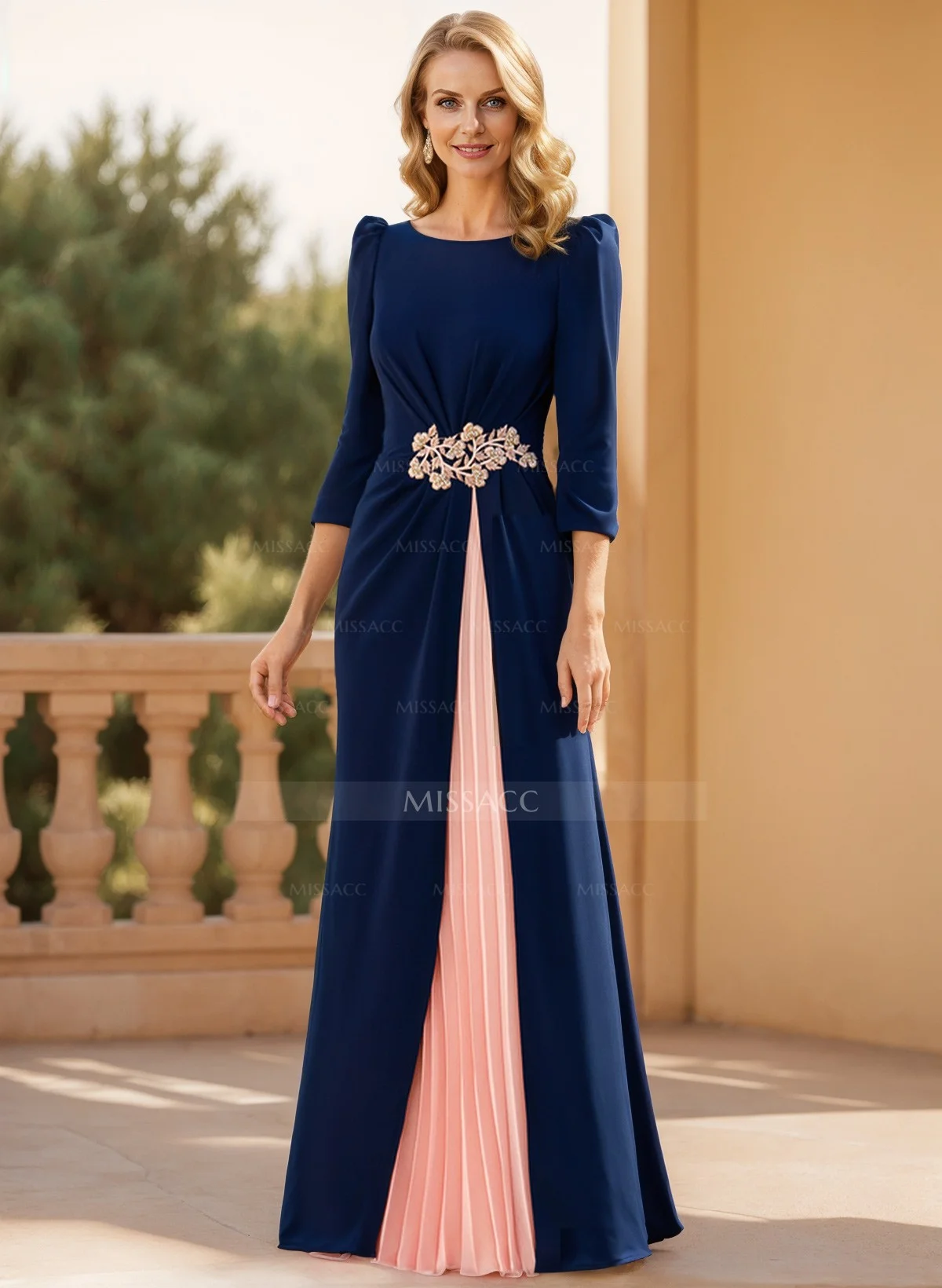 fitted lace wedding dress Long Sleeve Formal Mother of the Bride Chiffon Dress