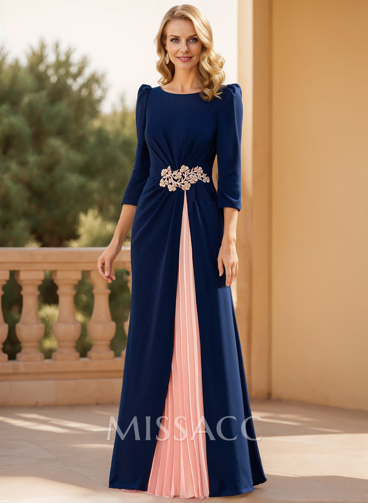 Elegant Scoop Neck Long Sleeves Floor-Length Mother Of The Bride Dresses