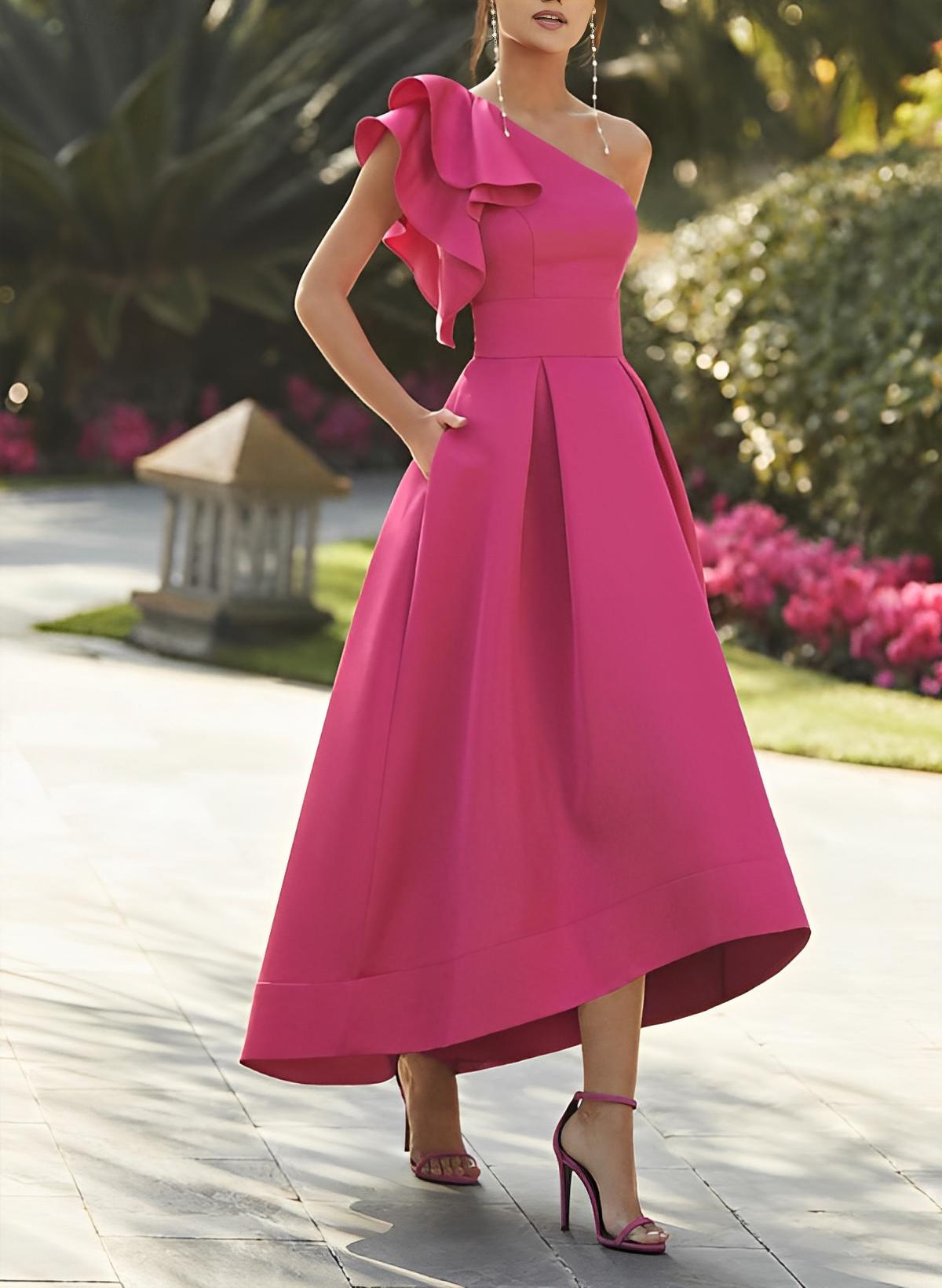 A-Line One-Shoulder Sleeveless Asymmetrical Cocktail Dresses