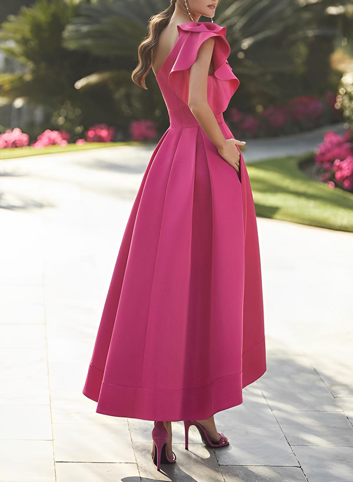 A-Line One-Shoulder Sleeveless Asymmetrical Elastic Satin Mother Of The Bride Dresses