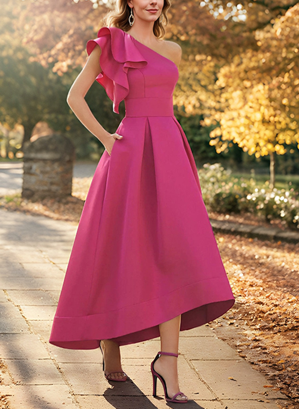 A-Line One-Shoulder Sleeveless Asymmetrical Satin Mother Of The Bride Dresses