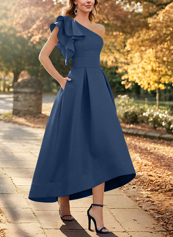A-Line One-Shoulder Sleeveless Asymmetrical Satin Mother Of The Bride Dresses