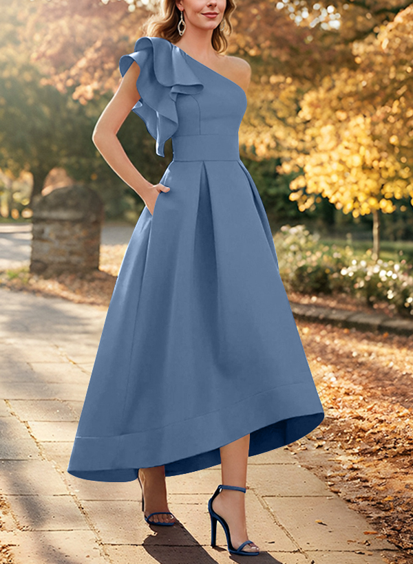A-Line One-Shoulder Sleeveless Asymmetrical Satin Mother Of The Bride Dresses