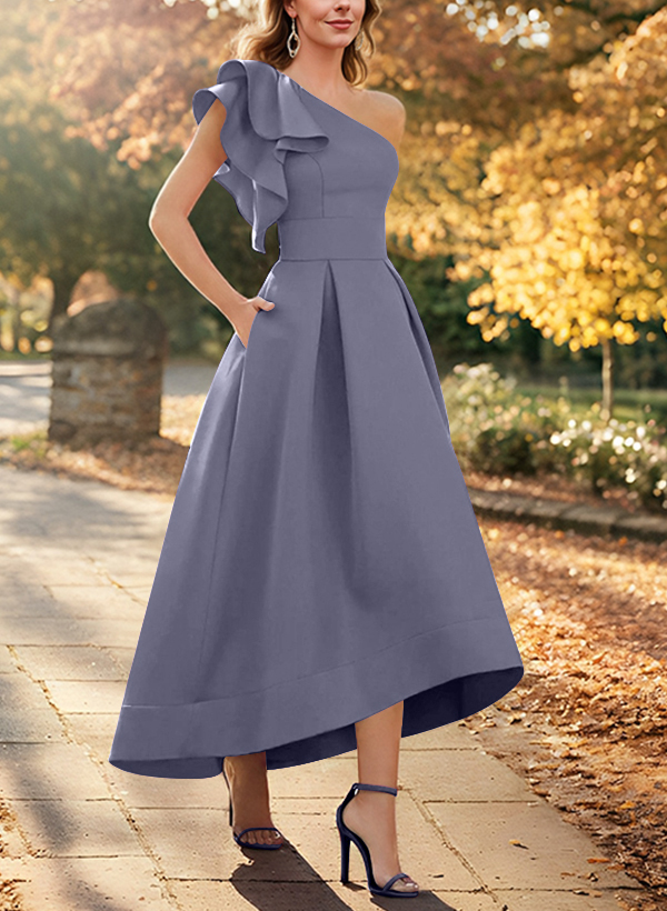 A-Line One-Shoulder Sleeveless Asymmetrical Satin Mother Of The Bride Dresses