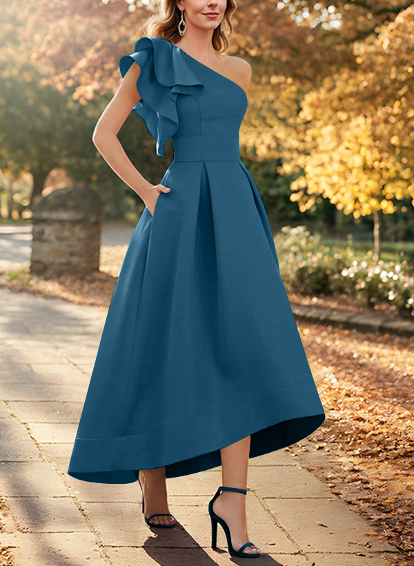 A-Line One-Shoulder Sleeveless Asymmetrical Satin Mother Of The Bride Dresses