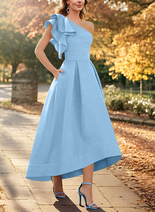 A-Line One-Shoulder Sleeveless Asymmetrical Satin Mother Of The Bride Dresses