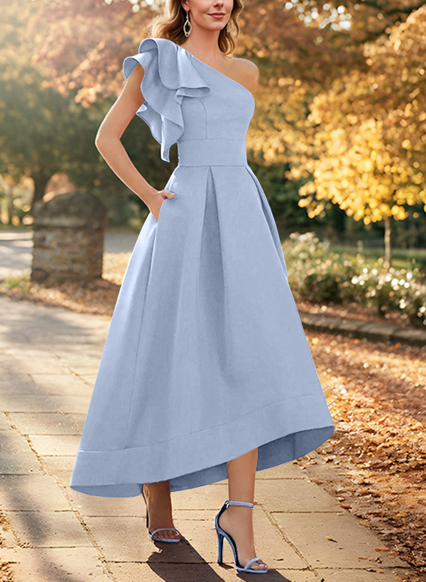 A-Line One-Shoulder Sleeveless Asymmetrical Satin Mother Of The Bride Dresses
