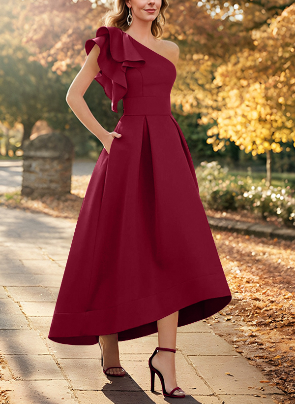 A-Line One-Shoulder Sleeveless Asymmetrical Satin Mother Of The Bride Dresses