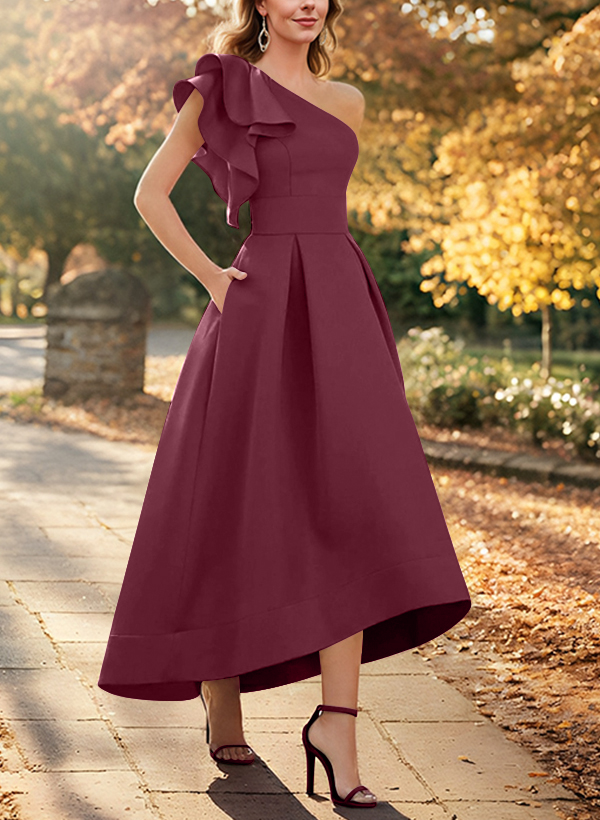 A-Line One-Shoulder Sleeveless Asymmetrical Satin Mother Of The Bride Dresses