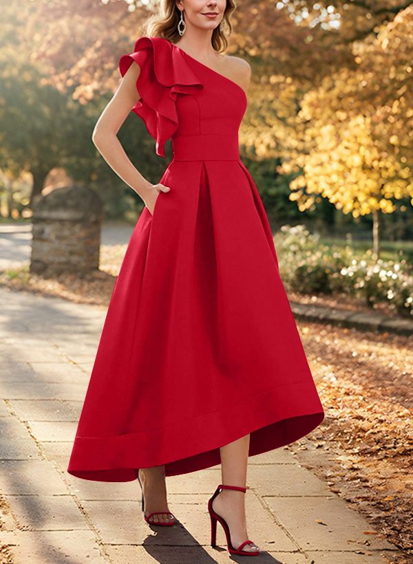 A-Line One-Shoulder Sleeveless Asymmetrical Satin Mother Of The Bride Dresses