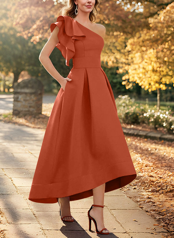 A-Line One-Shoulder Sleeveless Asymmetrical Satin Mother Of The Bride Dresses