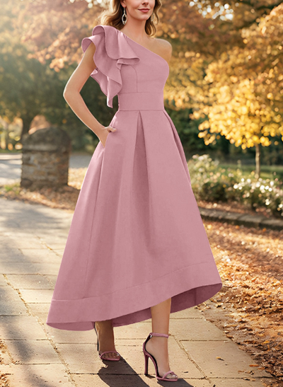 A-Line One-Shoulder Sleeveless Asymmetrical Satin Mother Of The Bride Dresses
