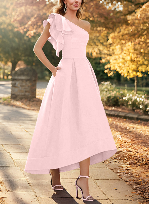 A-Line One-Shoulder Sleeveless Asymmetrical Satin Mother Of The Bride Dresses