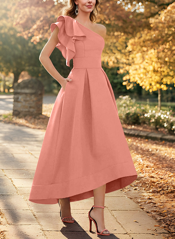 A-Line One-Shoulder Sleeveless Asymmetrical Satin Mother Of The Bride Dresses