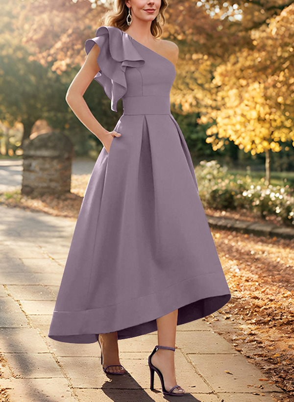 A-Line One-Shoulder Sleeveless Asymmetrical Satin Mother Of The Bride Dresses