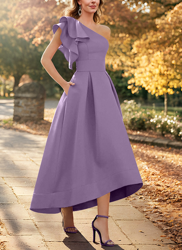 A-Line One-Shoulder Sleeveless Asymmetrical Satin Mother Of The Bride Dresses
