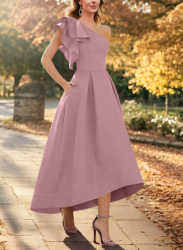 A-Line One-Shoulder Sleeveless Asymmetrical Satin Mother Of The Bride Dresses