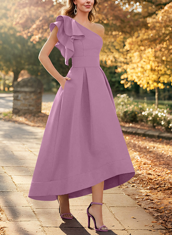 A-Line One-Shoulder Sleeveless Asymmetrical Satin Mother Of The Bride Dresses