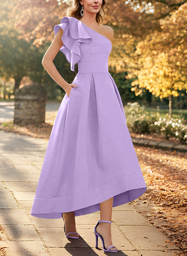 A-Line One-Shoulder Sleeveless Asymmetrical Satin Mother Of The Bride Dresses