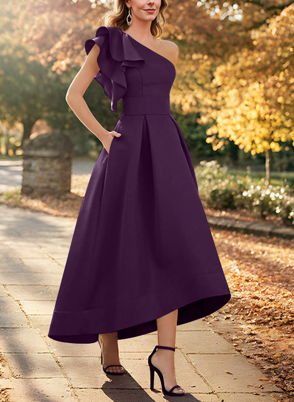 A-Line One-Shoulder Sleeveless Asymmetrical Satin Mother Of The Bride Dresses