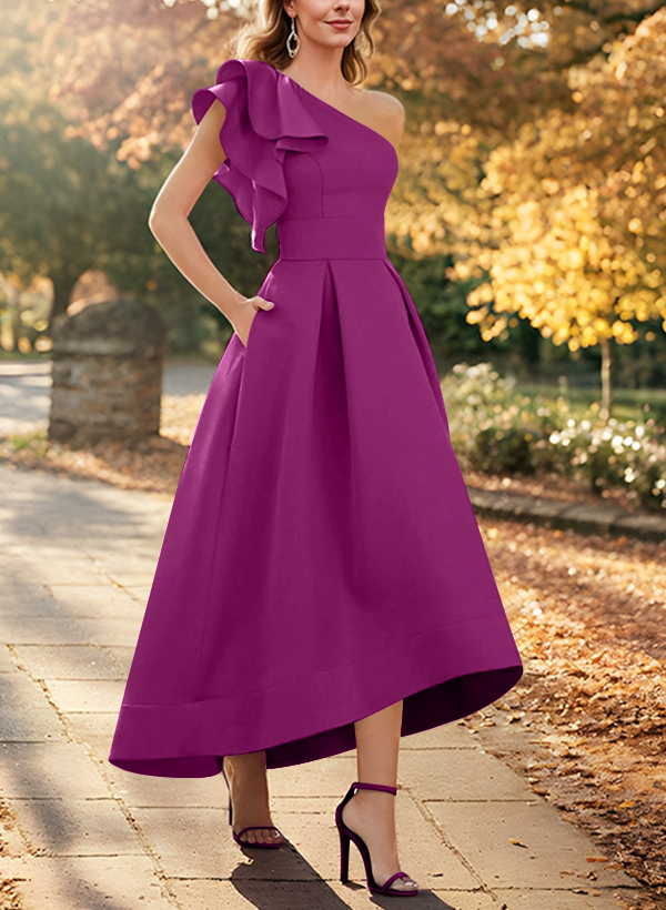 A-Line One-Shoulder Sleeveless Asymmetrical Satin Mother Of The Bride Dresses