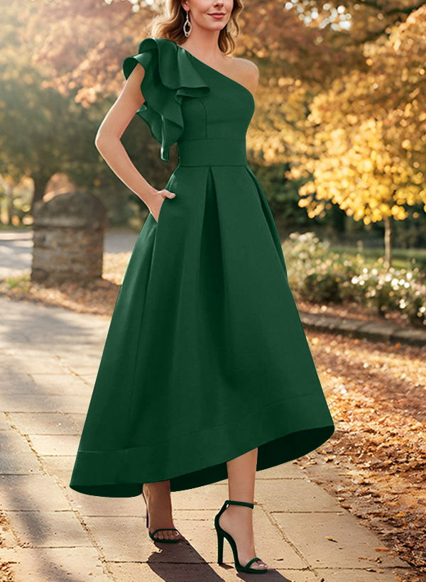 A-Line One-Shoulder Sleeveless Asymmetrical Satin Mother Of The Bride Dresses