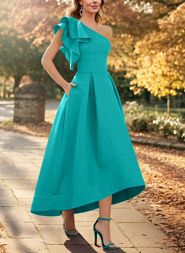 A-Line One-Shoulder Sleeveless Asymmetrical Satin Mother Of The Bride Dresses