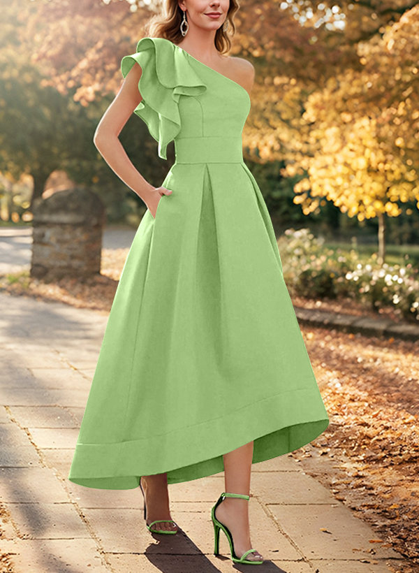 A-Line One-Shoulder Sleeveless Asymmetrical Satin Mother Of The Bride Dresses