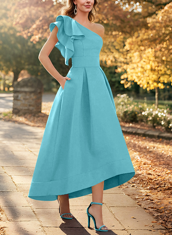 A-Line One-Shoulder Sleeveless Asymmetrical Satin Mother Of The Bride Dresses