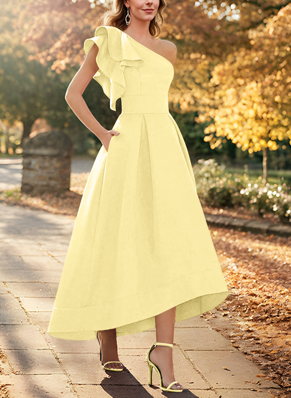 A-Line One-Shoulder Sleeveless Asymmetrical Satin Mother Of The Bride Dresses