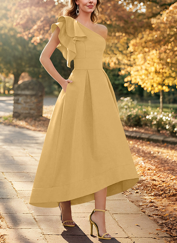 A-Line One-Shoulder Sleeveless Asymmetrical Satin Mother Of The Bride Dresses