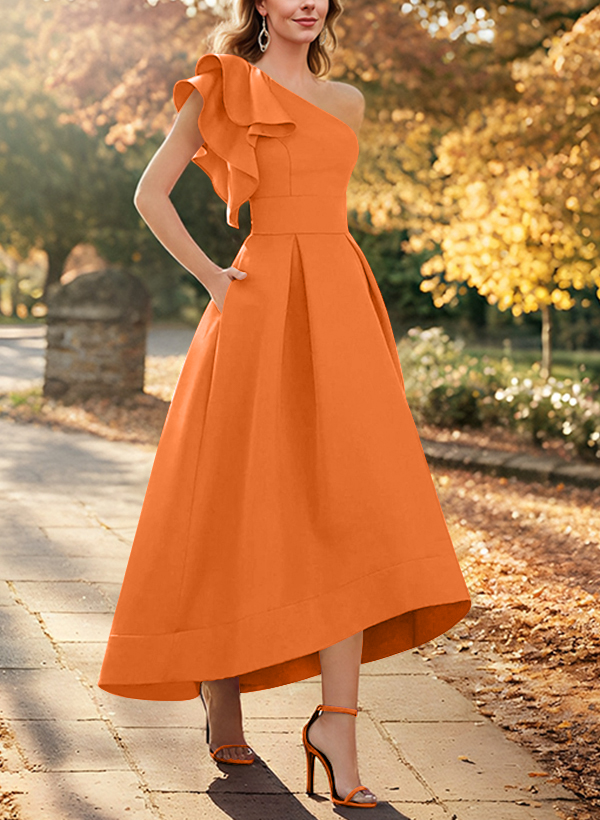 A-Line One-Shoulder Sleeveless Asymmetrical Satin Mother Of The Bride Dresses