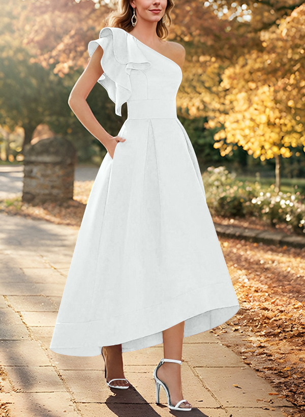 A-Line One-Shoulder Sleeveless Asymmetrical Satin Mother Of The Bride Dresses