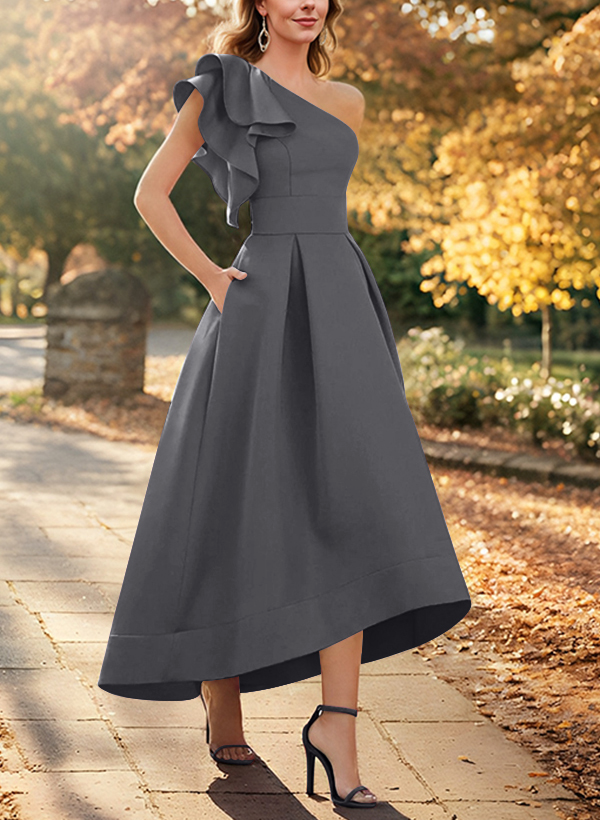 A-Line One-Shoulder Sleeveless Asymmetrical Satin Mother Of The Bride Dresses