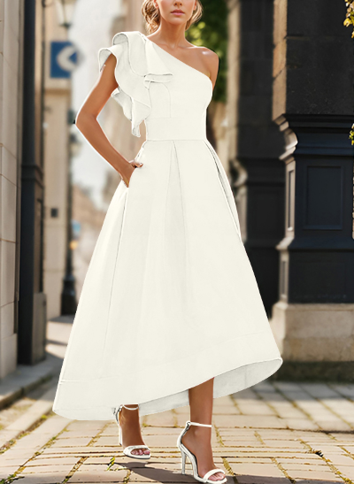 A-Line One-Shoulder Sleeveless Asymmetrical Satin Mother Of The Bride Dresses