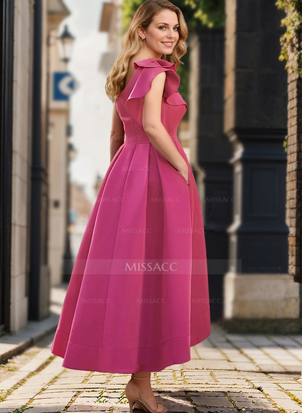A-Line One-Shoulder Sleeveless Asymmetrical Satin Mother Of The Bride Dresses