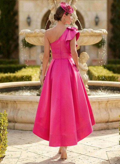 Elegant One-Shoulder With Ruffle Satin Mother Of The Bride Dresses With Pockets