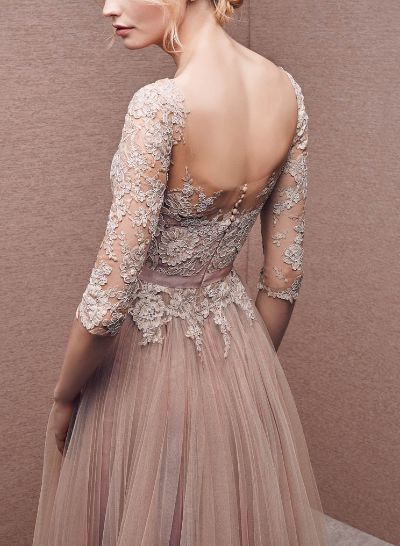Lace Sleeves A-Line Tulle Mother Of The Bride Dresses