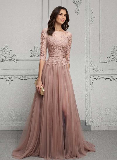 Lace Sleeves A-Line Tulle Mother Of The Bride Dresses