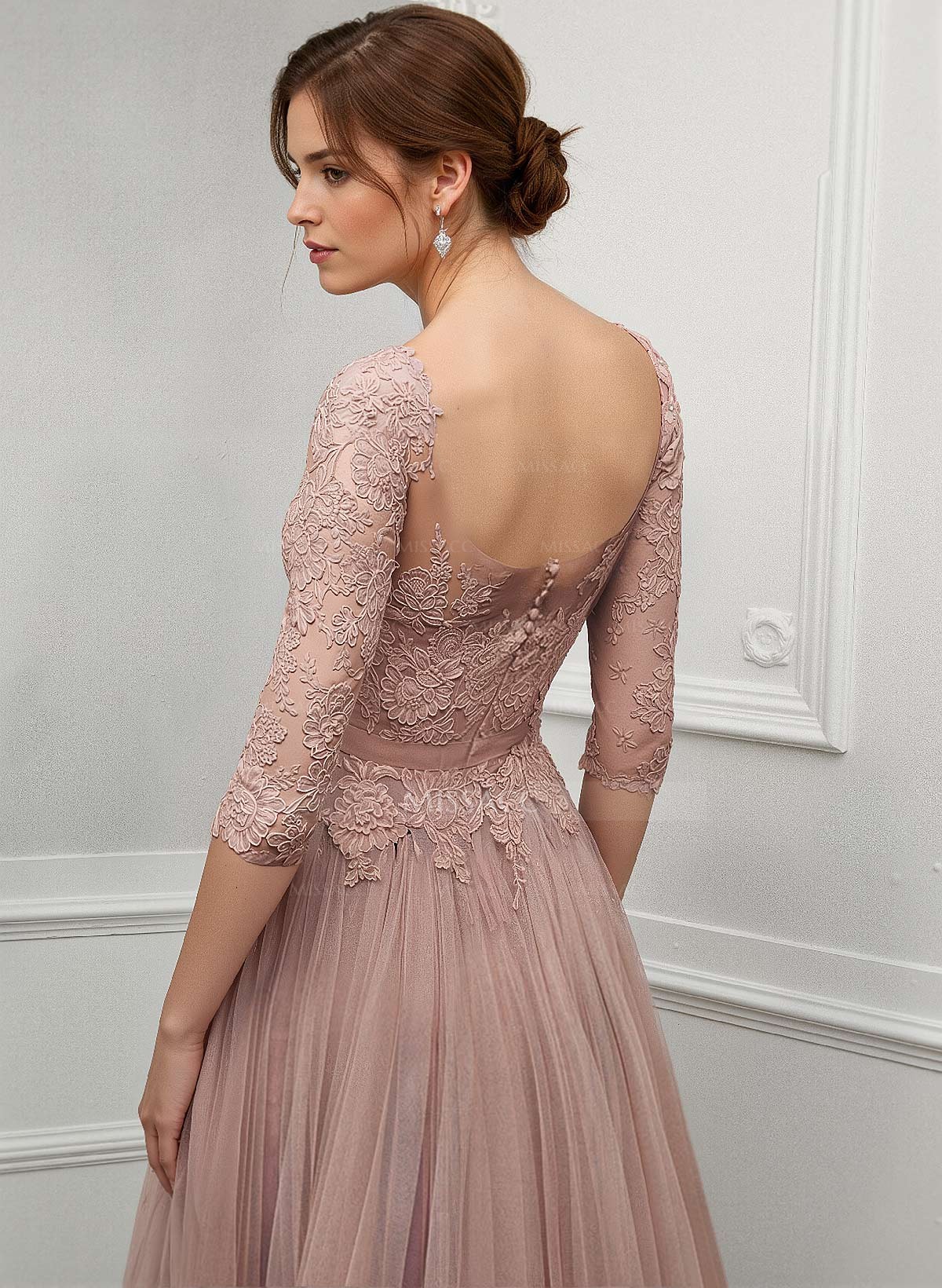 Lace Sleeves A-Line Tulle Mother Of The Bride Dresses