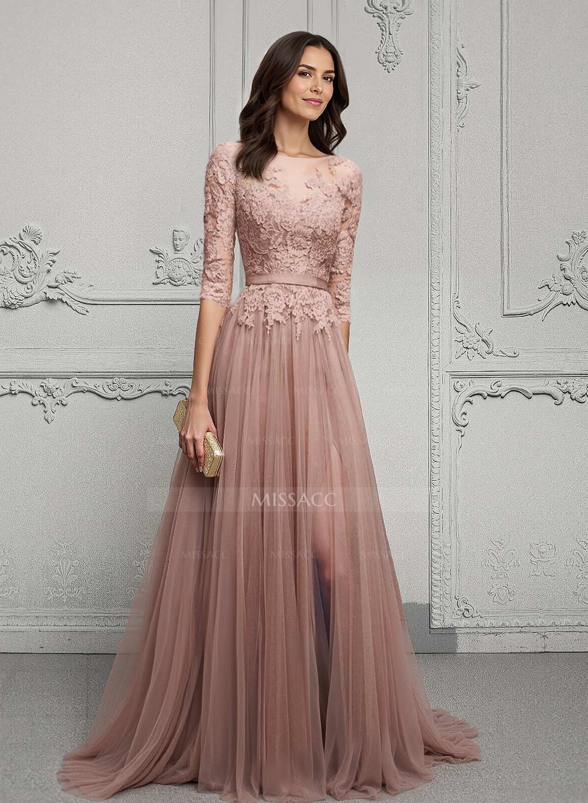 Lace Sleeves A-Line Tulle Mother Of The Bride Dresses