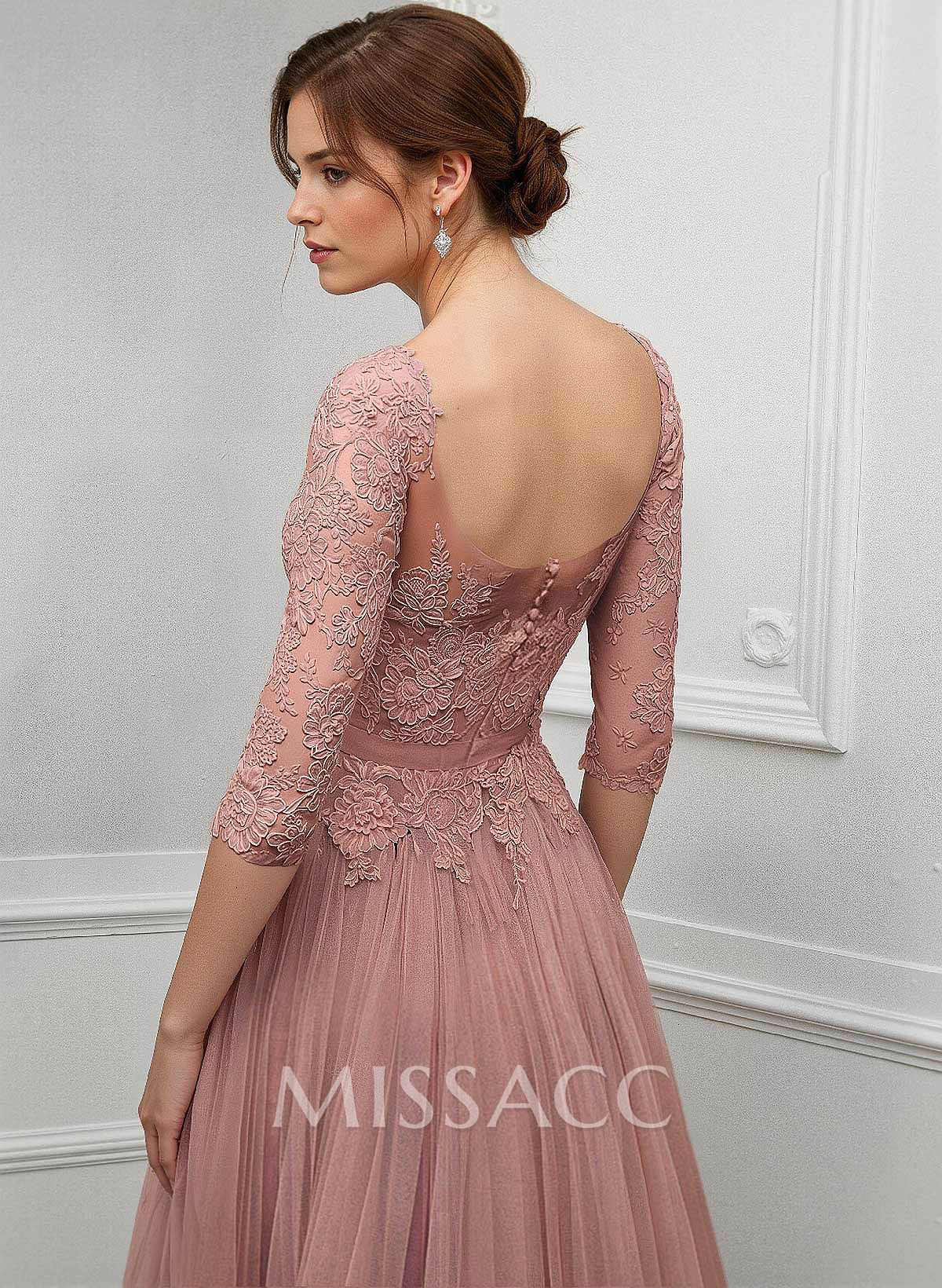 Lace Sleeves A-Line Tulle Mother Of The Bride Dresses