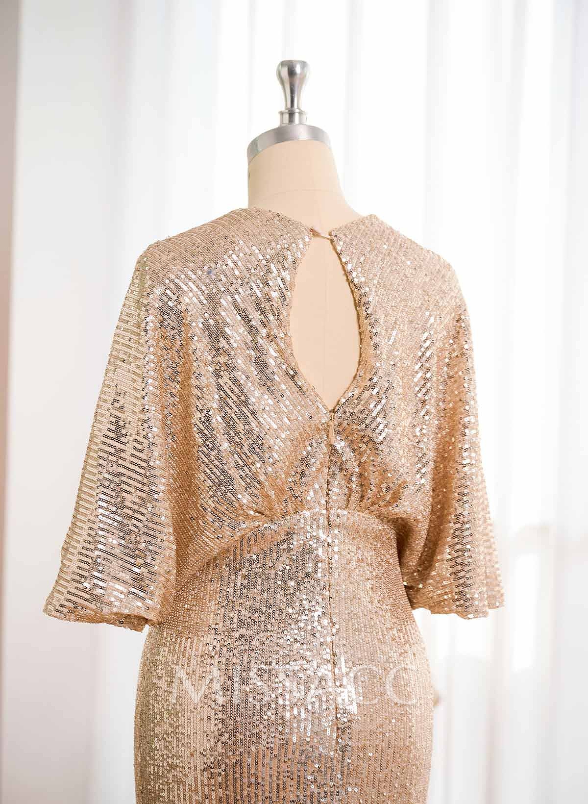 Sparkly Plunge Neck Short Sleeves Mother Of The Bride Dresses With Outcut On Back Sparkly Plunge Neck Short Sleeves Mother Of The Bride Dresses With Outcut On Back