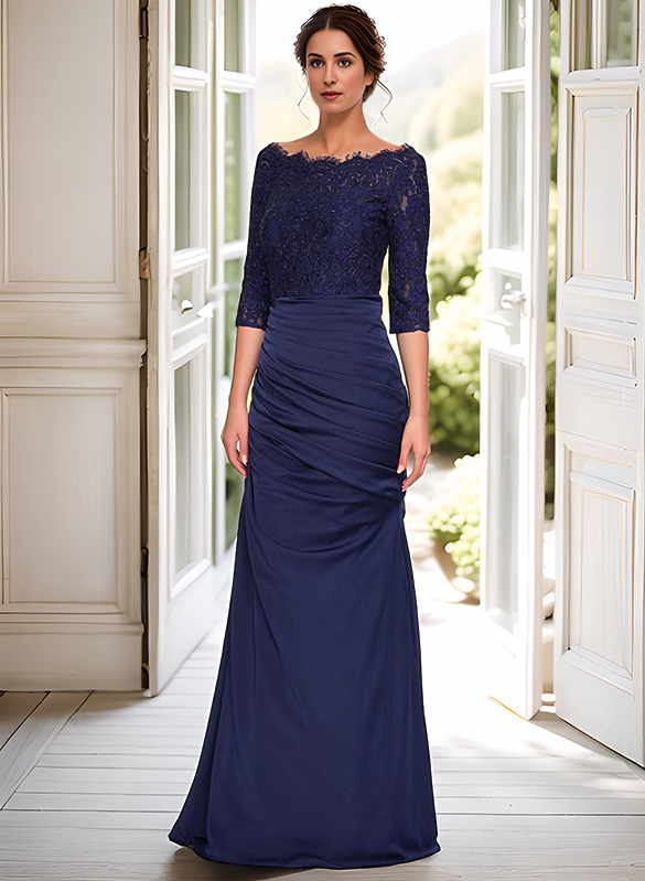 Sheath/Column Scoop Neck 3/4 Sleeves Lace/Satin Mother Of The Bride Dresses