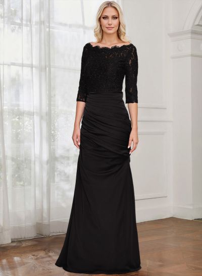 Sheath/Column Scoop Neck 3/4 Sleeves Lace/Satin Mother Of The Bride Dresses