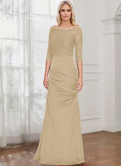 Sheath/Column Scoop Neck 3/4 Sleeves Lace/Satin Mother Of The Bride Dresses