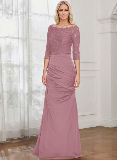 Sheath/Column Scoop Neck 3/4 Sleeves Lace/Satin Mother Of The Bride Dresses