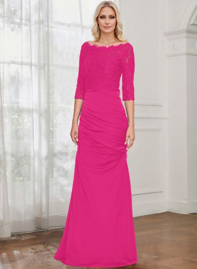 Sheath/Column Scoop Neck 3/4 Sleeves Lace/Satin Mother Of The Bride Dresses