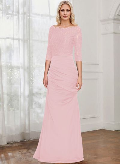 Sheath/Column Scoop Neck 3/4 Sleeves Lace/Satin Mother Of The Bride Dresses